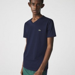 Lacoste Basic V Neck Pima Tee - Navy Blue